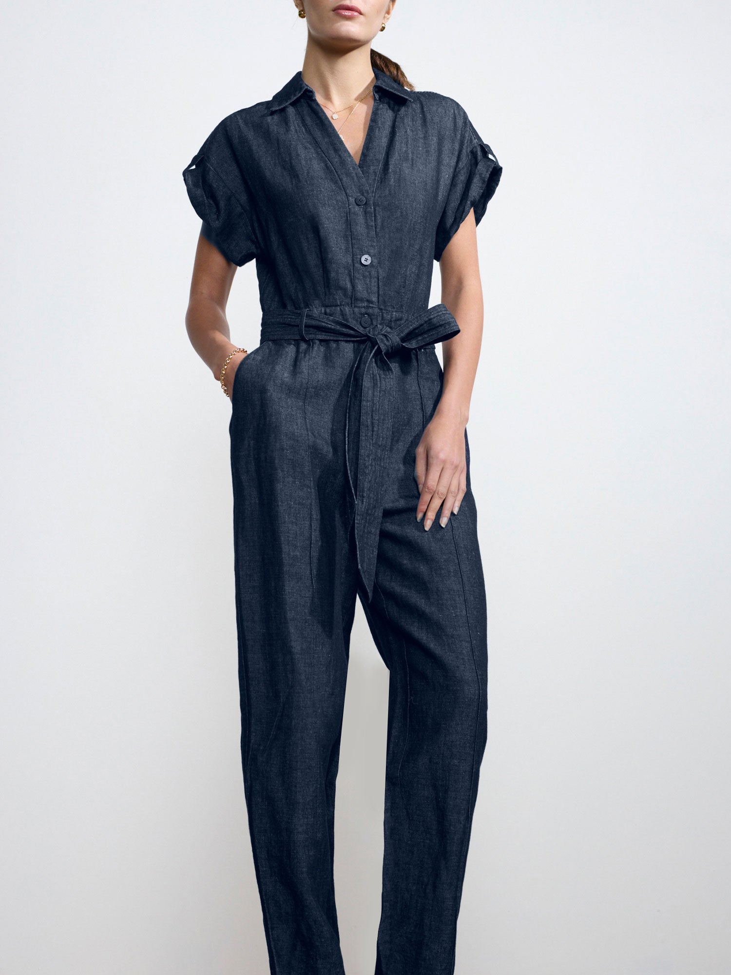 Tie Front Jumpsuit In Black | Bella and Blue | SilkFred