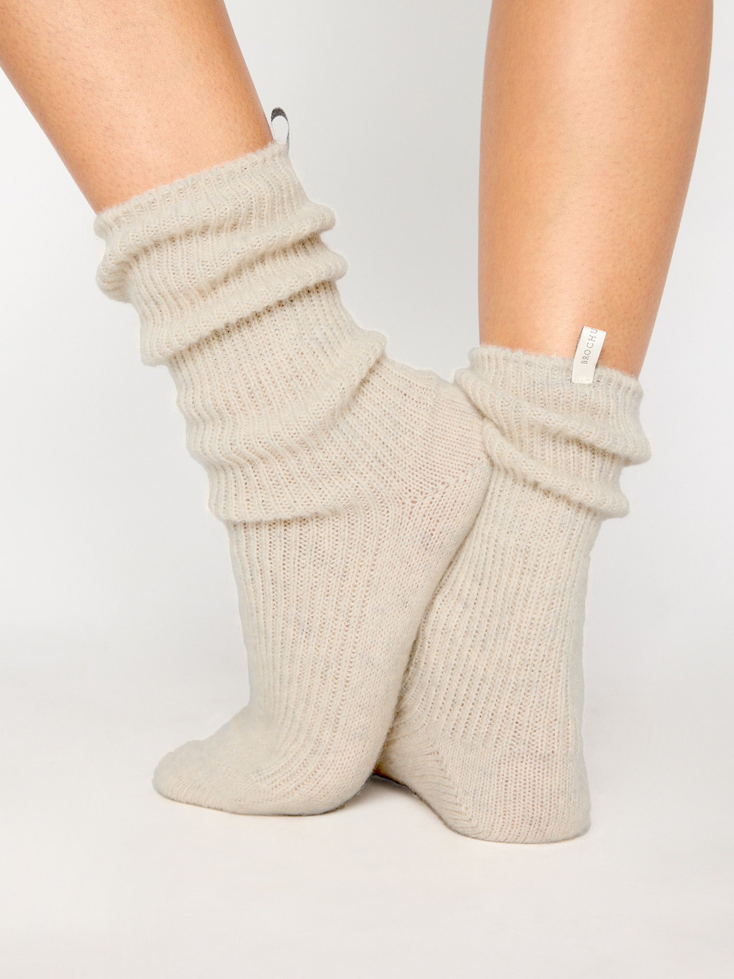 Ribbed Gray Wool Socks, Handmade Long Winter Socks, Comfy Crew