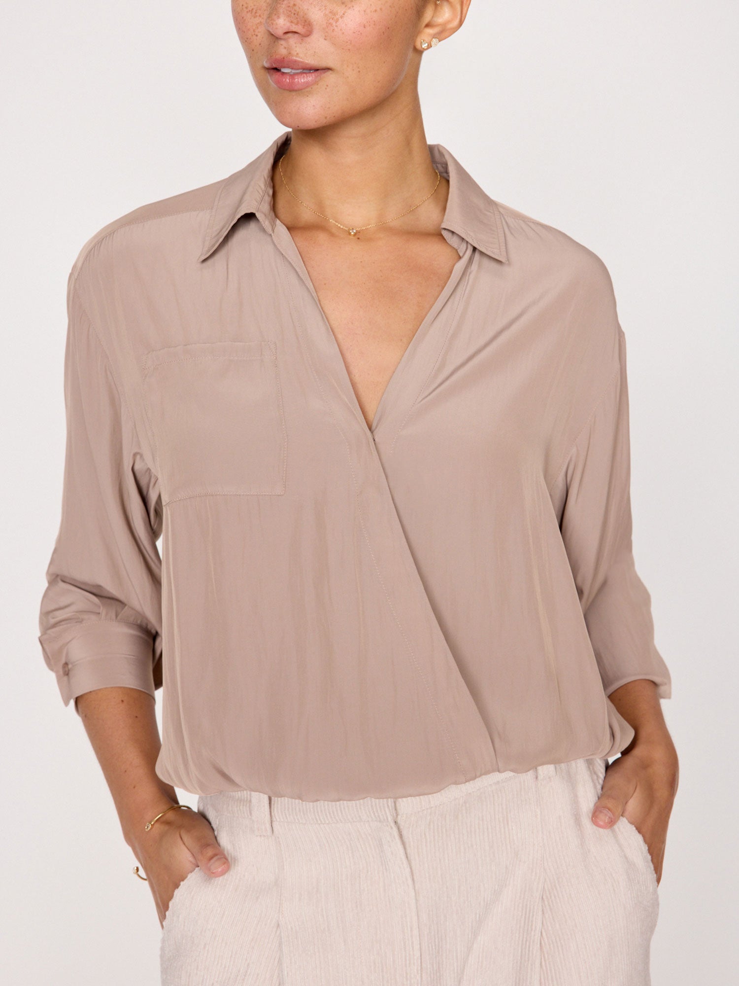 BROCHU WALKER Size Large Lagenlook Taupe Linen Silk blend on sale mixed media top