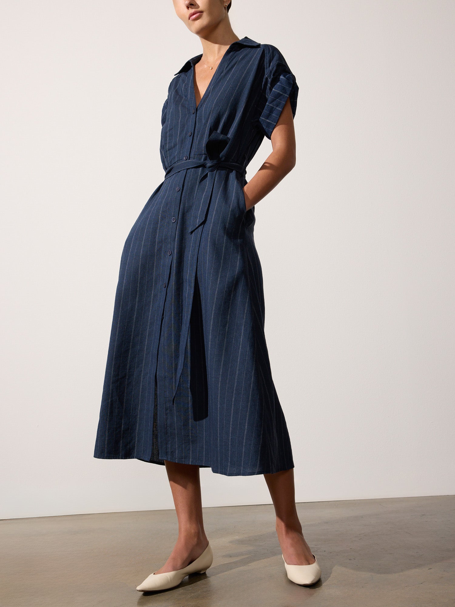 Navy blue belted dress hotsell