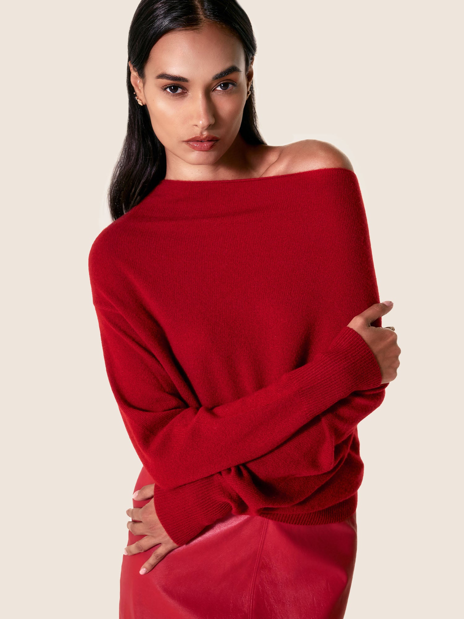 Women s Cashmere Lori Off Shoulder in Crimson Brochu Walker