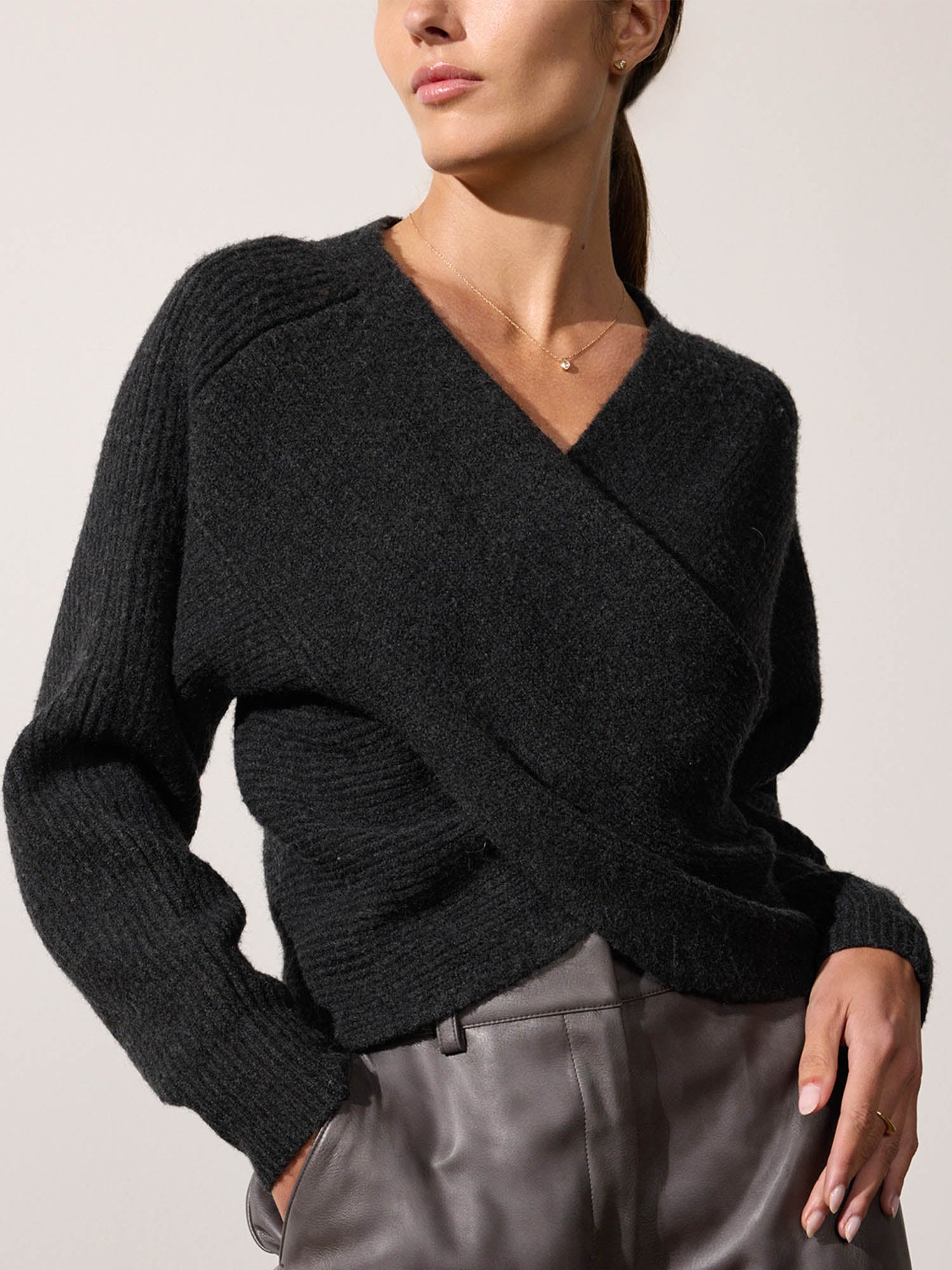 Women s Hughes Wrap Front Sweater in Graphite Melange Brochu Walker