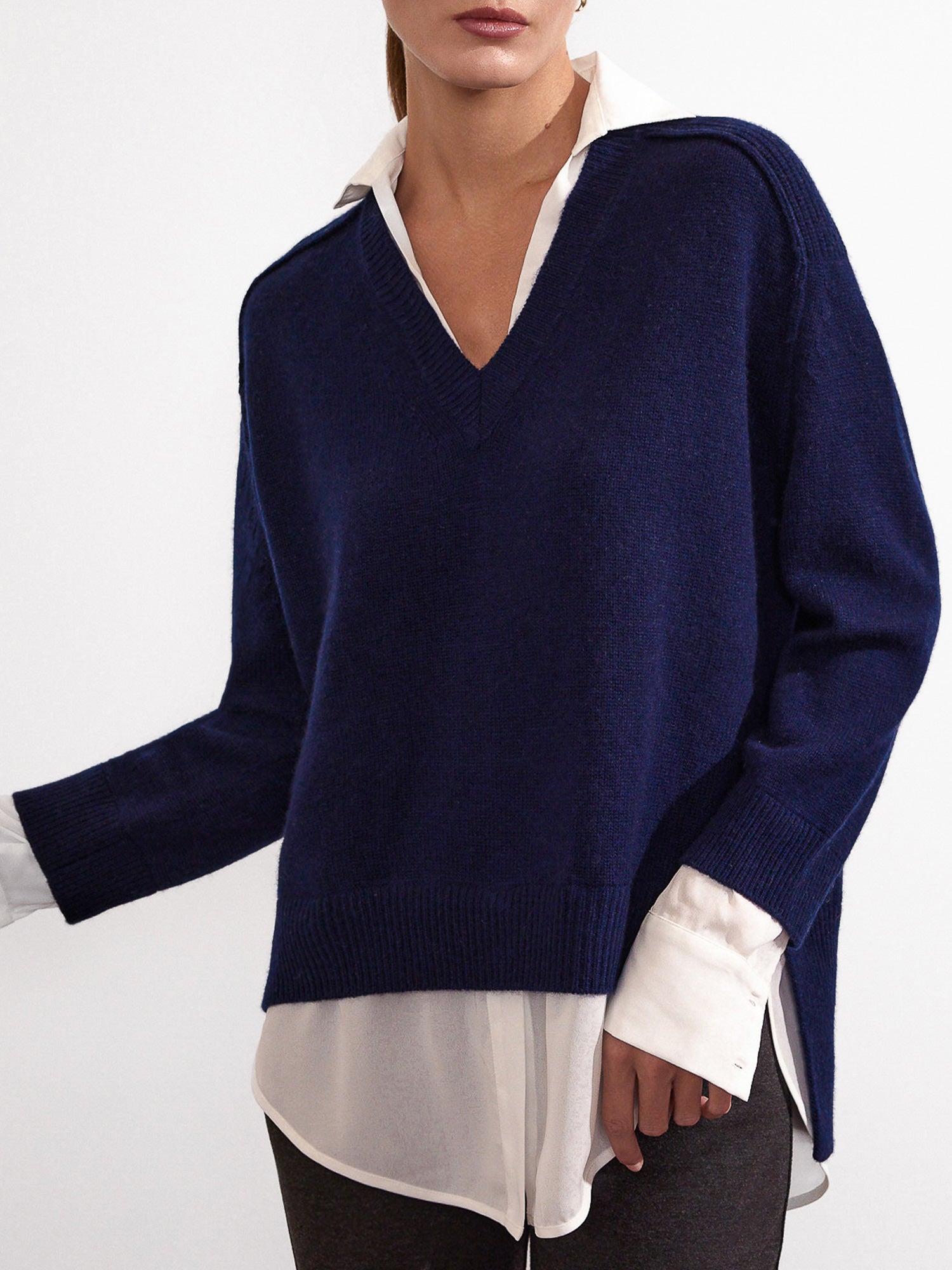 Navy blue v neck jumper womens best sale