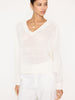 Leia open stitch V-neck white sweater front 3