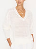 Leia open stitch V-neck white sweater front view 4