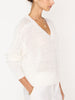 Leia open stitch V-neck white sweater side view