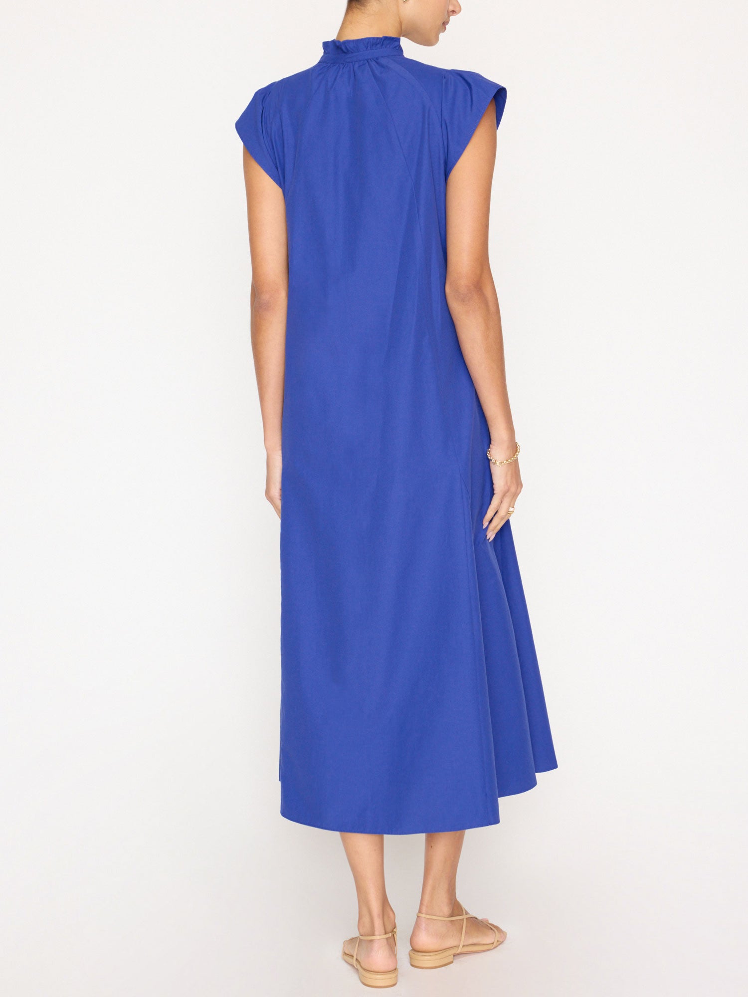 Newport ruffle belted blue midi dress back view 2