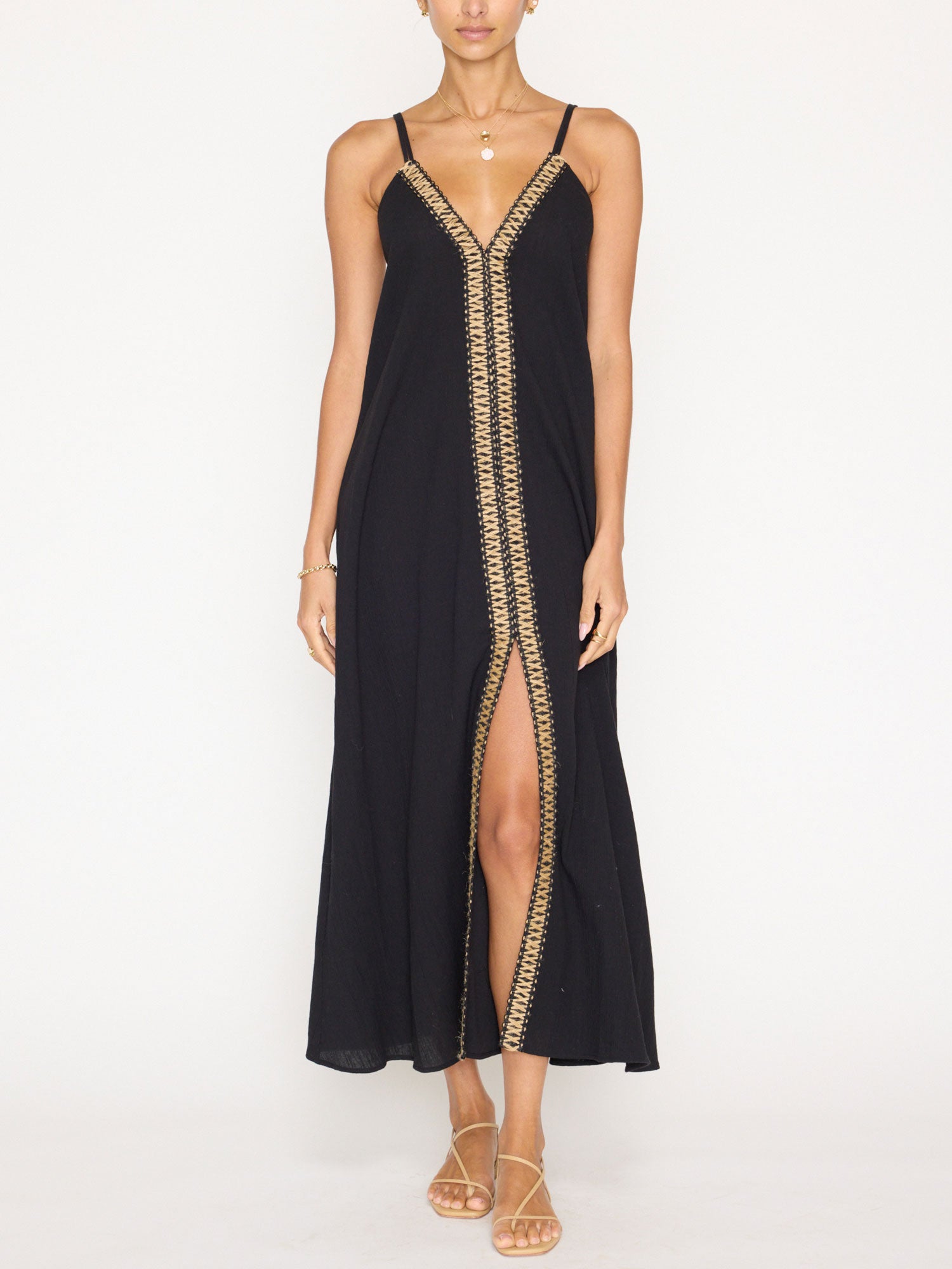 Ciana front slit midi black dress front view 2