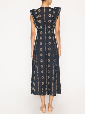 Aurora eyelet ruffle black midi dress back view