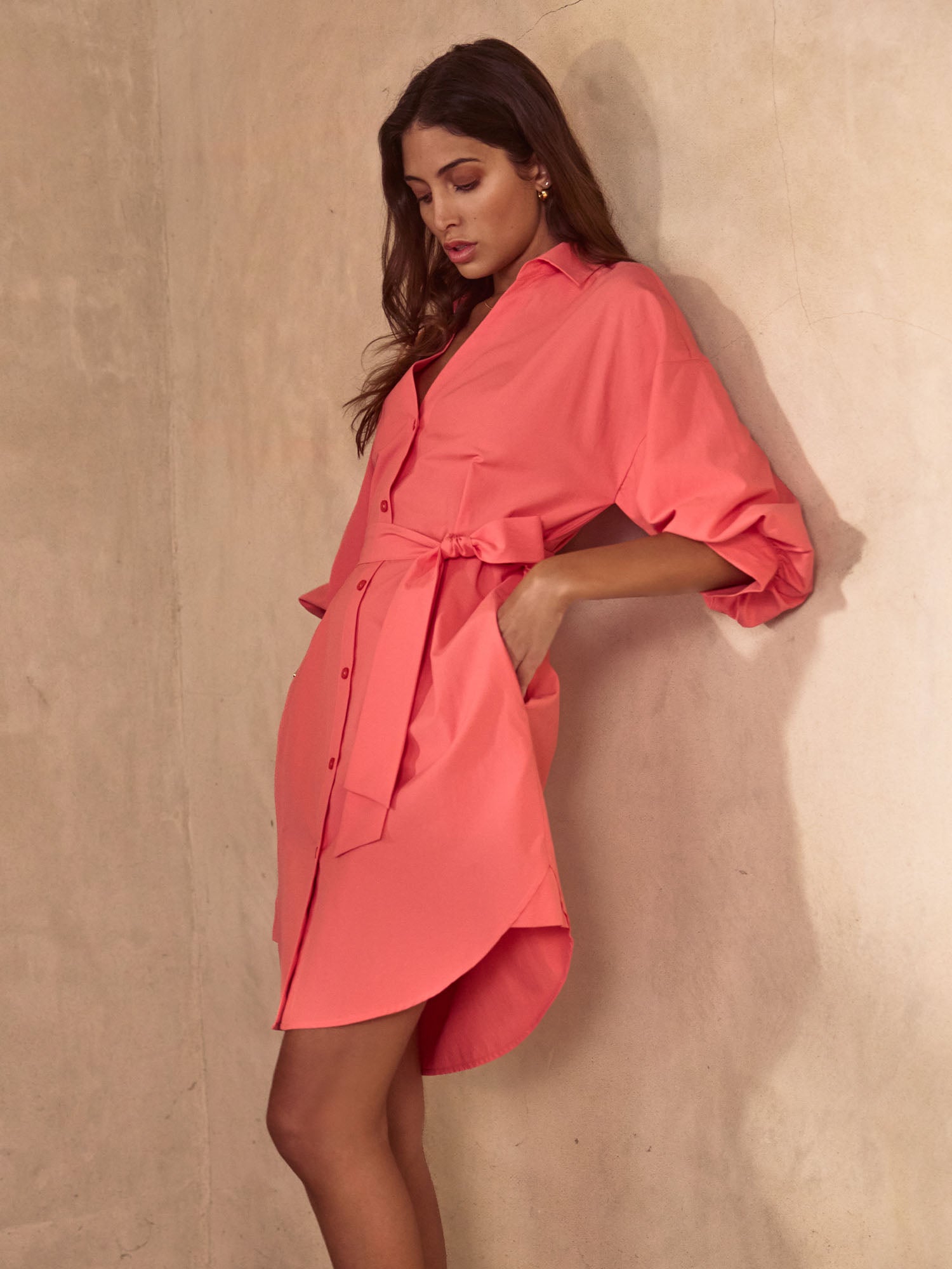 Women's Kate Belted Dress in Bright Coral | Brochu Walker