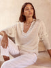 Leia open stitch V-neck white sweater front view 2