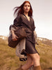 Kate belted button up mini dress brown vegan leather full view