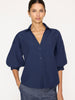 Kate V-neck button up navy shirt front view 2