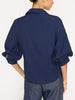 Kate V-neck button up navy shirt back view