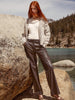 Namari straight leg brown vegan leather pant full view