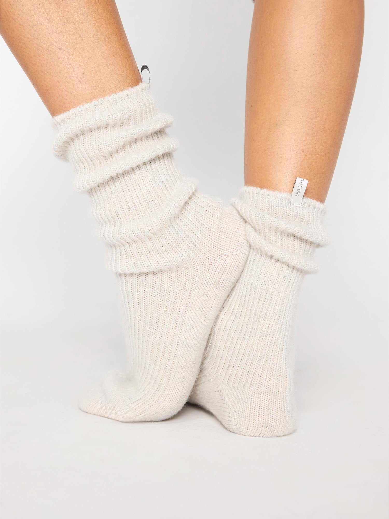 Cashmere ivory ribbed socks back view