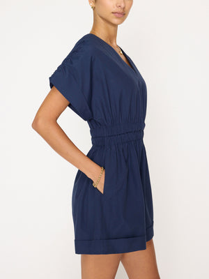 Alessia cuffed legs navy romper side view