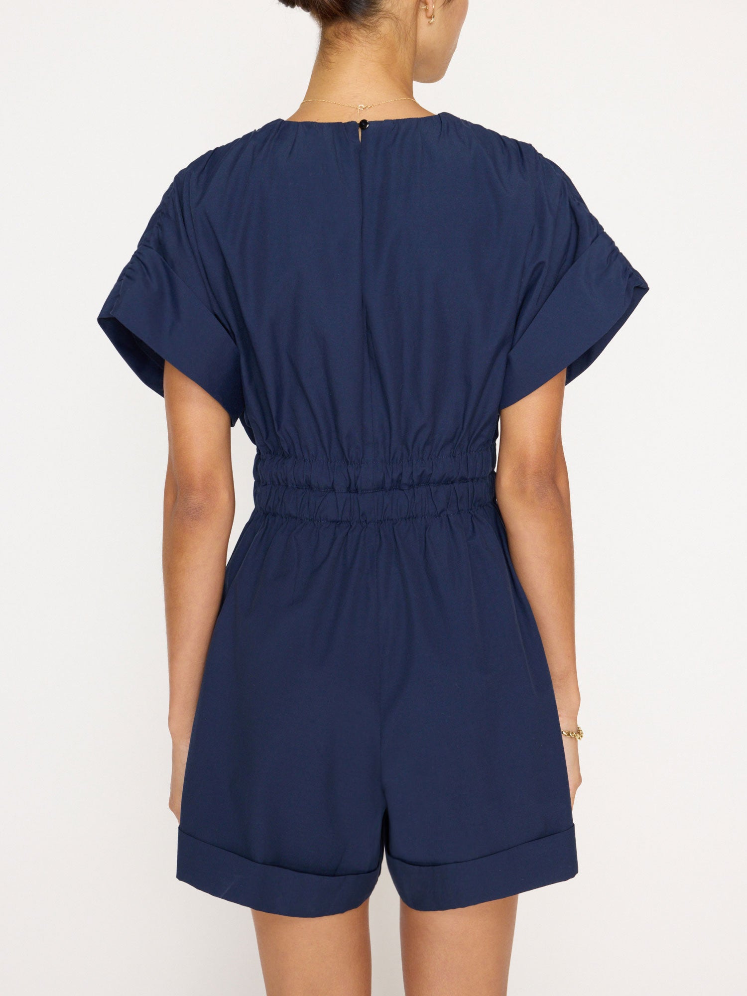 Alessia cuffed legs navy romper back view 2