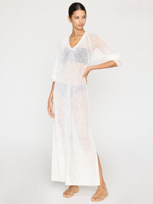 Lanai open stitch V-neck white maxi coverup full view 2