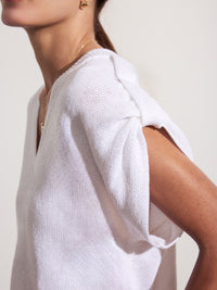 Frances white V-neck sweater top closeup view