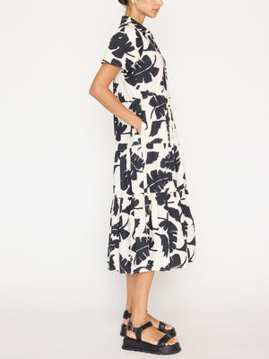 Havana tiered midi black and white printed dress side view 2