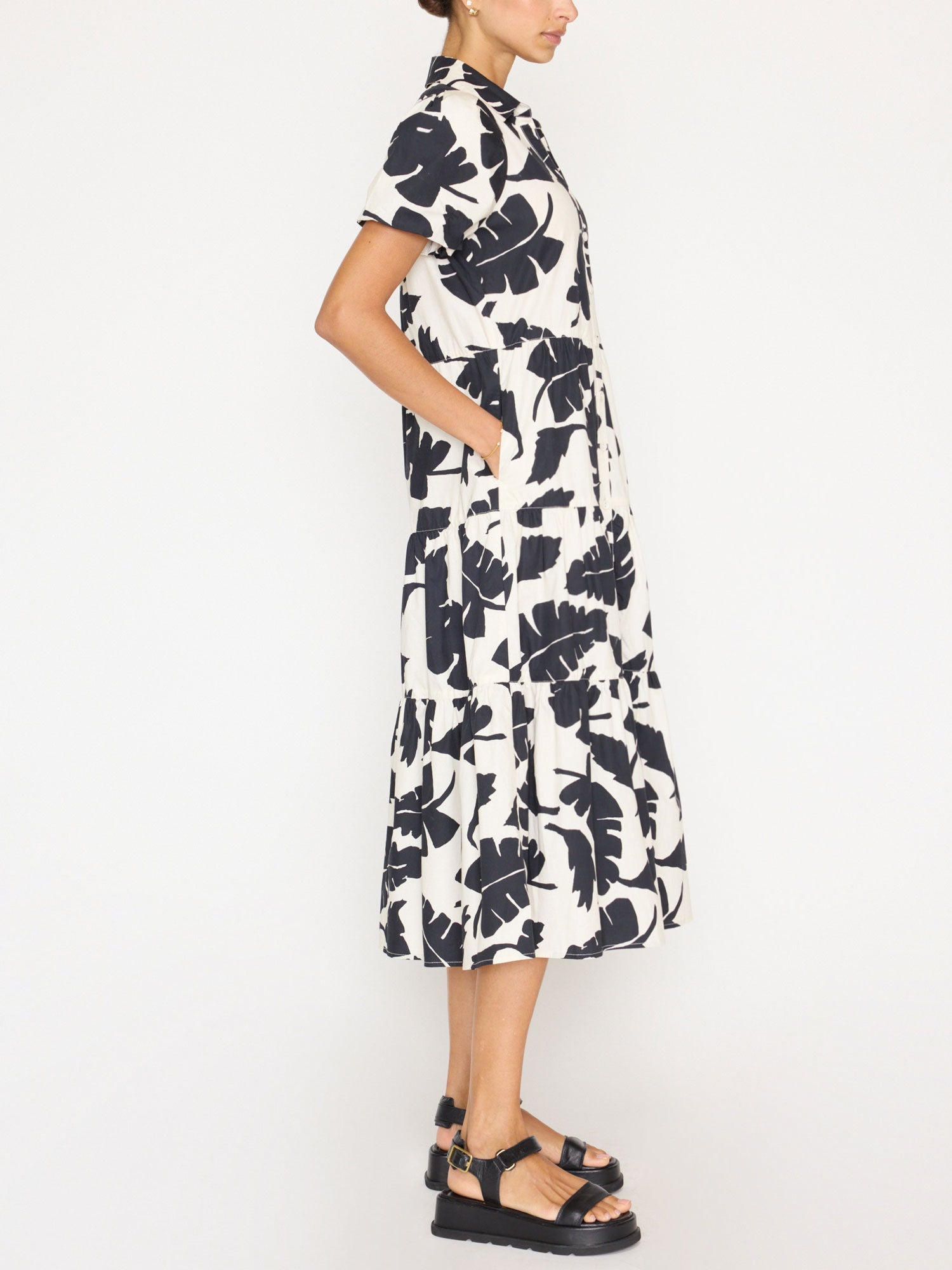 Havana tiered midi black and white printed dress side view 2