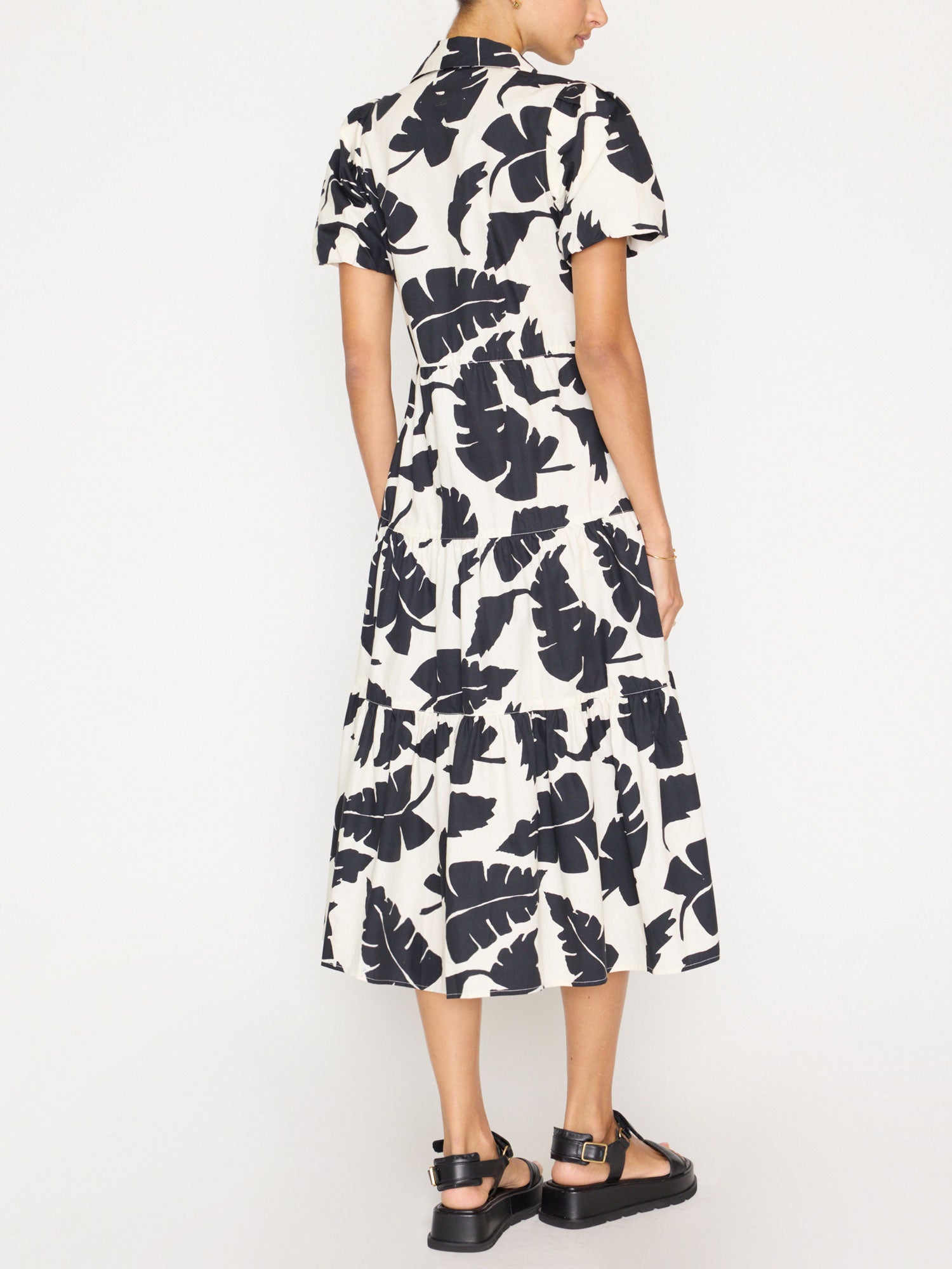 Havana tiered midi black and white printed dress back view