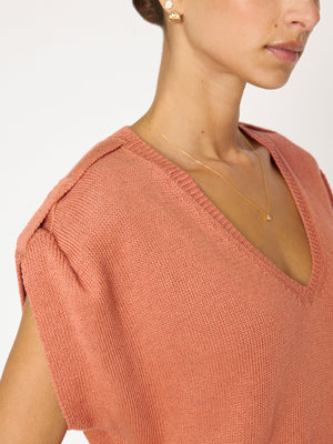 Frances orange V-neck sweater top closeup view