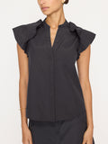 Anya ruffle sleeveless black blouse  front view