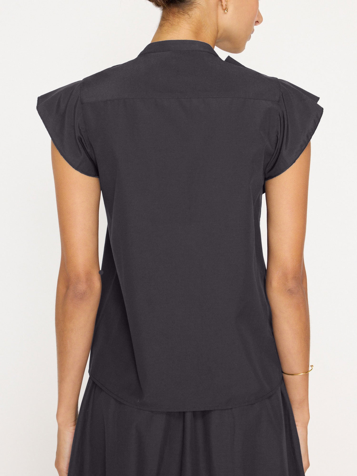 Anya ruffle sleeveless black blouse back view