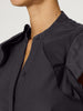 Anya ruffle sleeveless black blouse closeup view