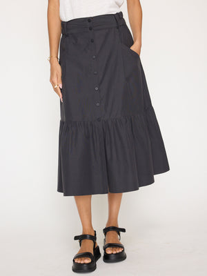 Palms tiered midi black skirt front view