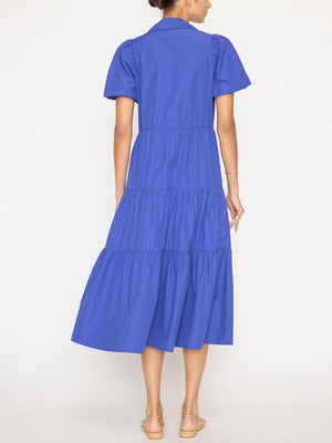 Havana tiered midi blue dress back view