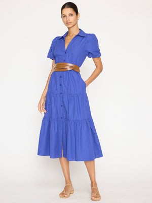 Havana tiered midi blue dress  front view 4