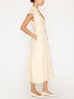 Newport ruffle belted midi dress beige side view