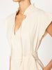 Newport ruffle belted midi dress beige close up