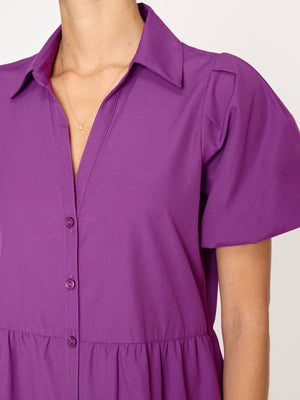 Havana tiered midi purple dress closeup view