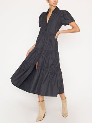 Havana tiered midi dress black front view 3