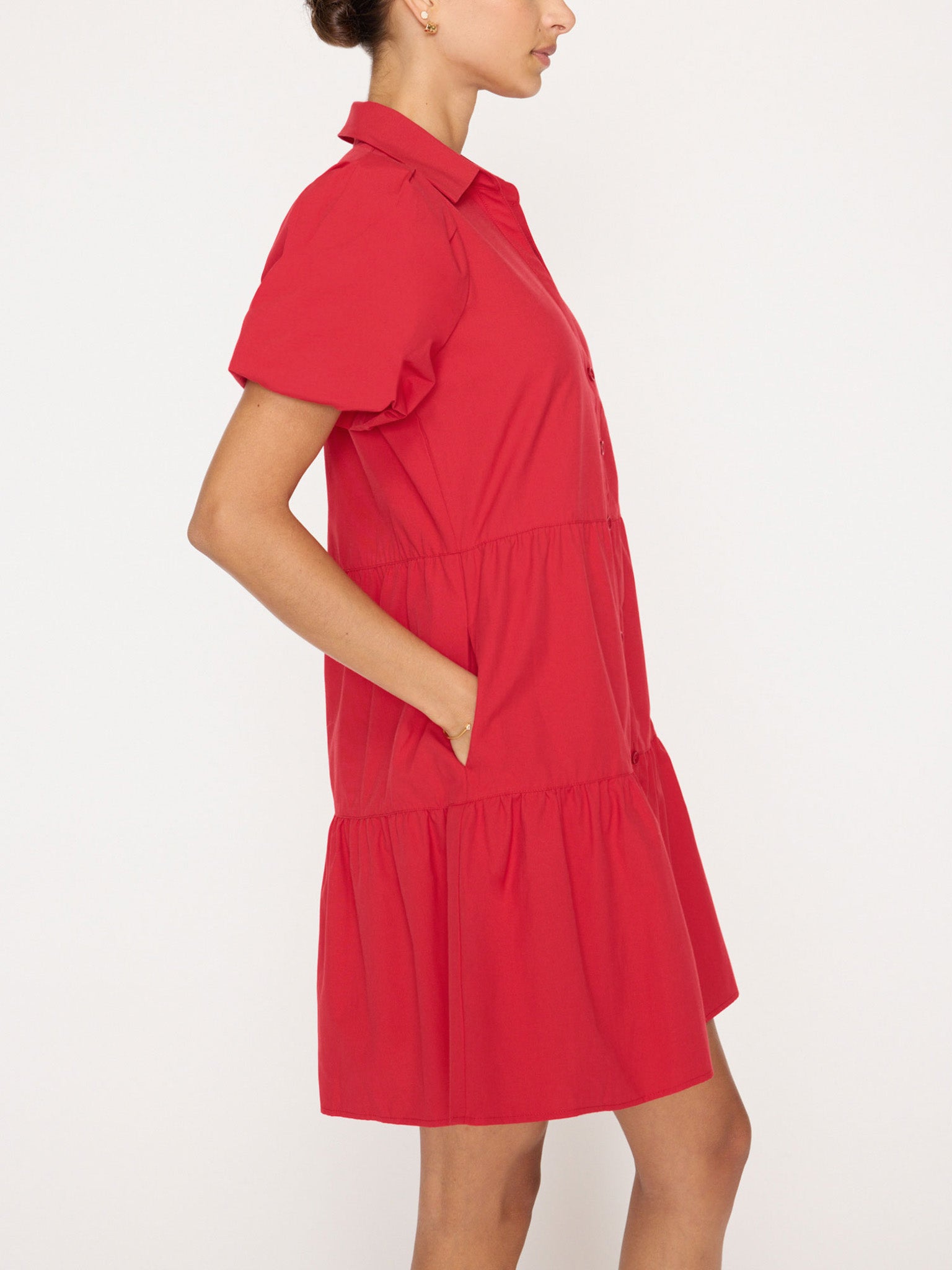 Havana tiered mini dress red side view