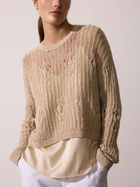 Alani eyelet linen tan cropped top front view 2