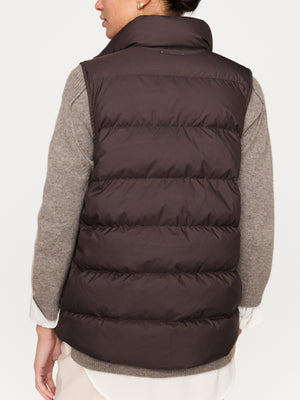 Anders nylon down dark brown puffer vest back view