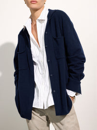 Andre cashmere button down navy shacket front view