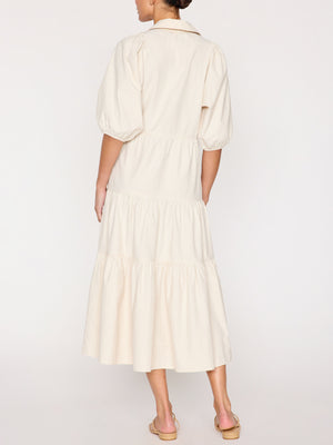 Antigua tiered midi dress beige back view