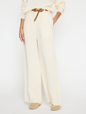 Areo linen blend wide leg beige pant front view