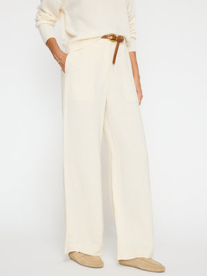 Areo linen blend wide leg beige pant side view