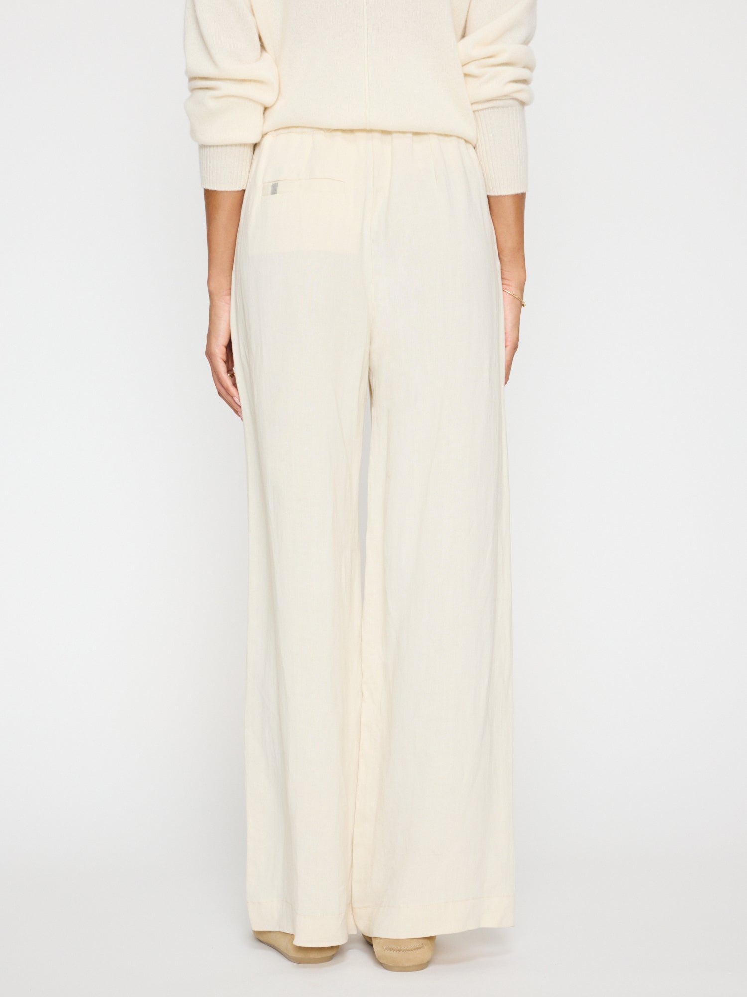 Areo linen blend wide leg beige pant back view