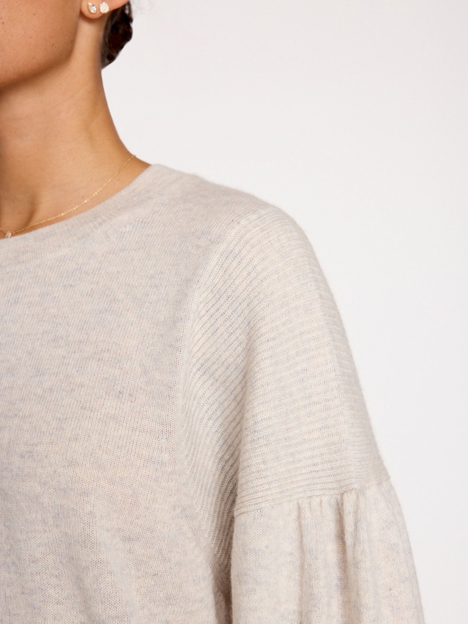 Arie Crewneck ivory sweater closeup view