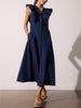 Aurora ruffle navy midi dress front view