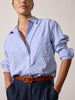 Everyday button up blue stripe shirt front view