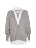 Callie light grey layered cardigan sweater flat view